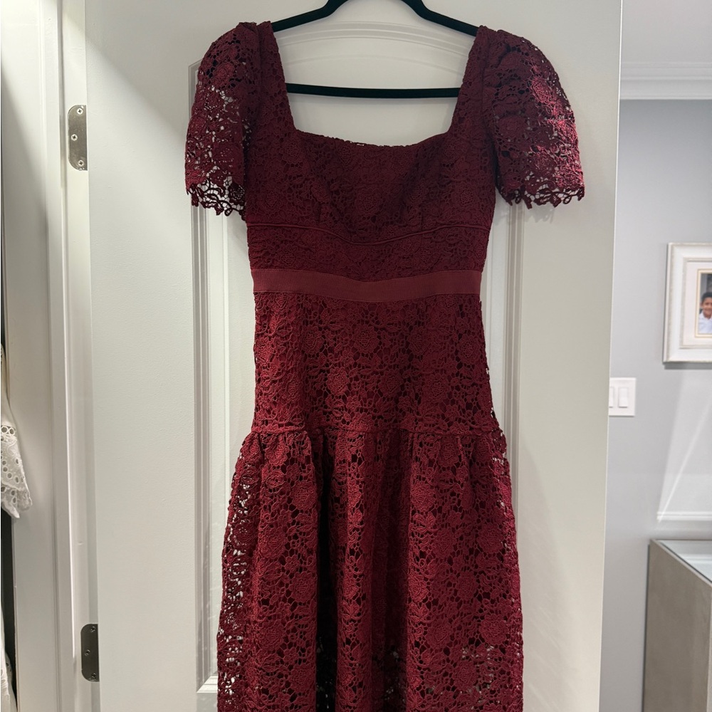 Self-Portrait Burgundy Lace Midi Dress
